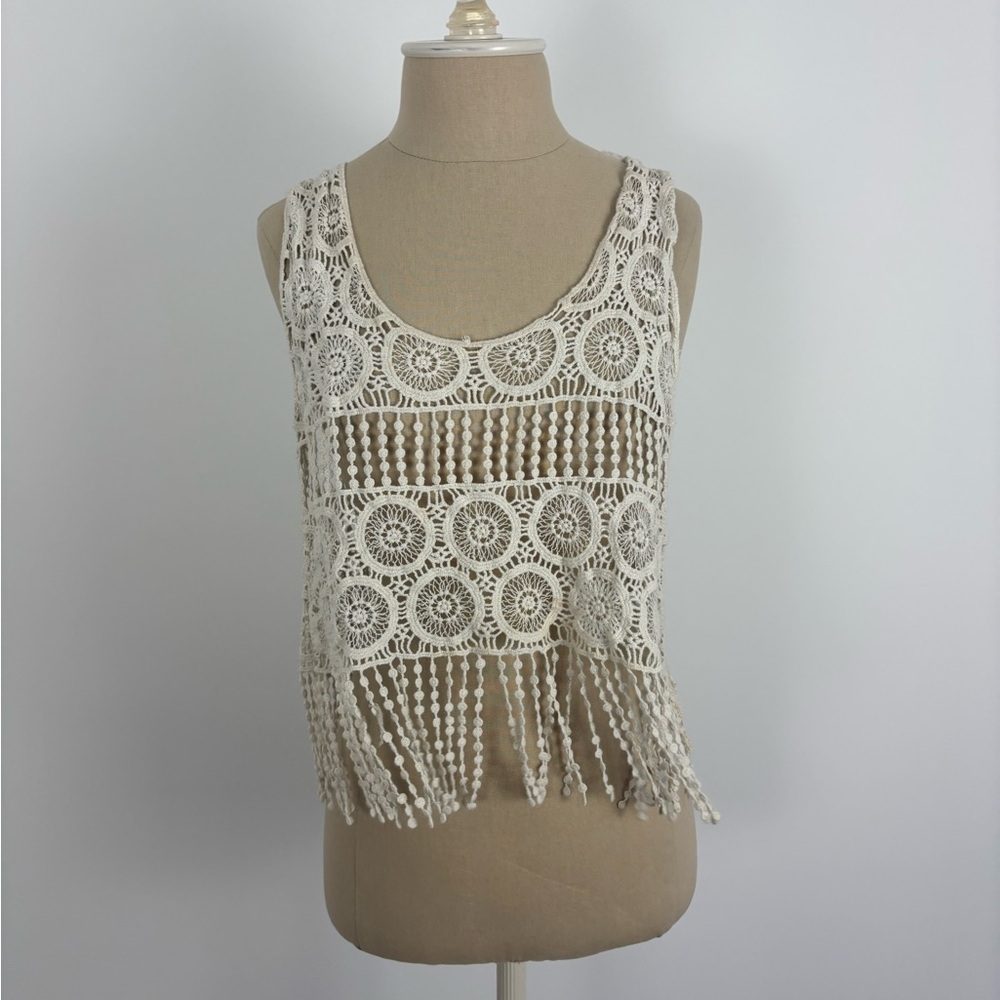 Ooh La La Crochet Tank Top Cream Fringe L